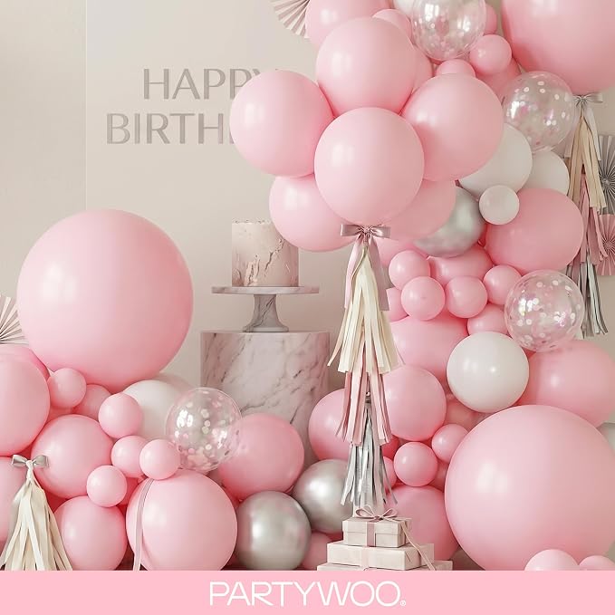 PartyWoo Baby Pink Balloons 140pcs Pastel Pale Pink Color 18 12 10 5 Inch | 18 - Image 8