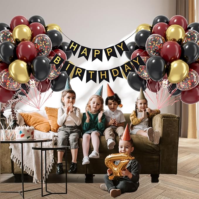 60pcs 12inch Black Burgundy and Gold Balloons, - Image 7
