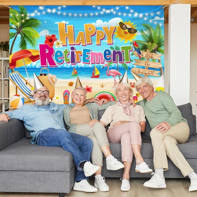 Retirement Party Decorations Summer Hawaiian Beach Happy Retirement Banner - Image 5