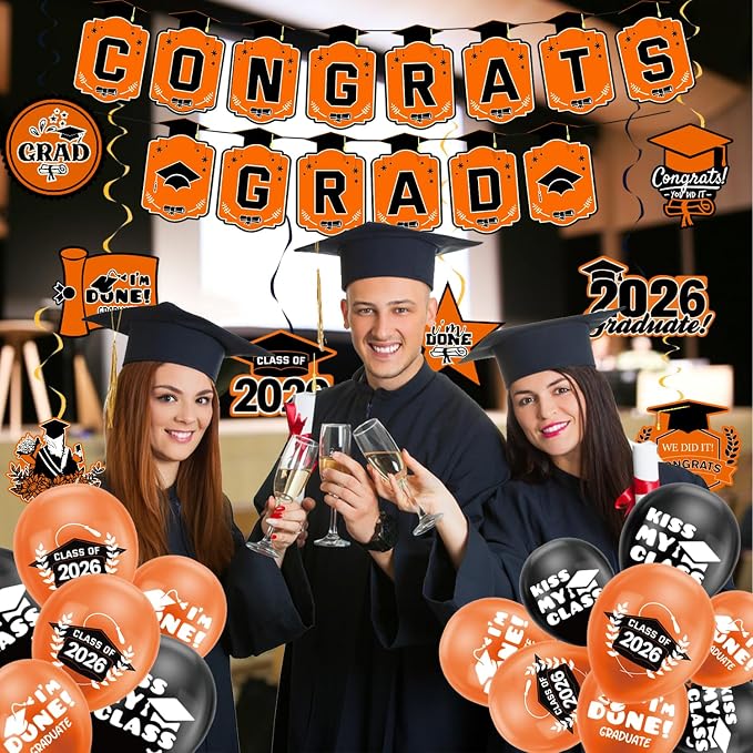Graduation Decorations 2026 Orange Themed Set - Image 2