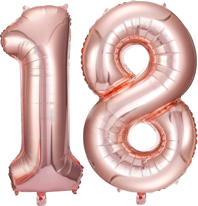 Jonhamwelbor 18 Number Balloons Rose Gold Big Giant Jumbo Number 18 Foil Mylar by Jonhamwelbor