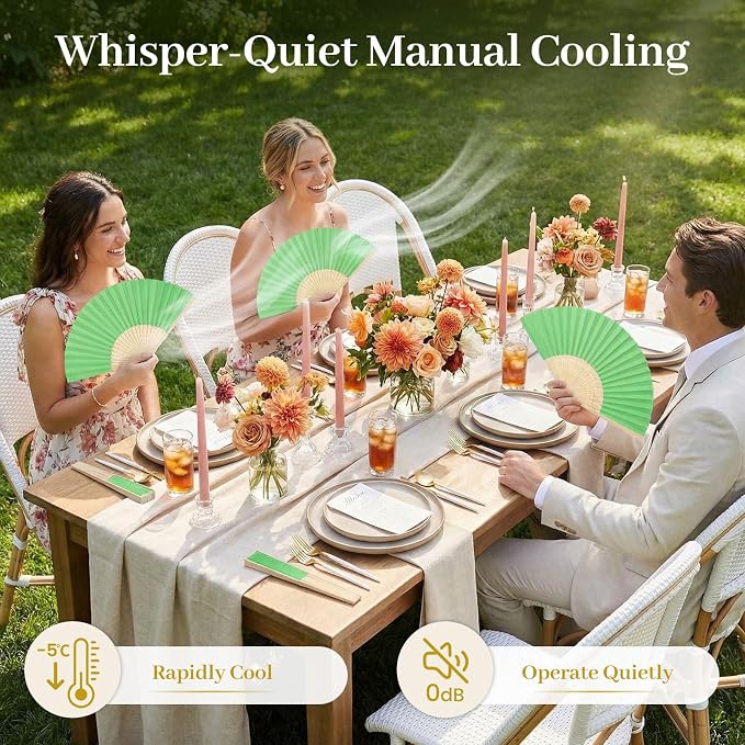 JOHOUSE 12 PCS Green Paper Fans Handheld, 8.3 Inch Foldable Hand Fan | Woodland - Image 6