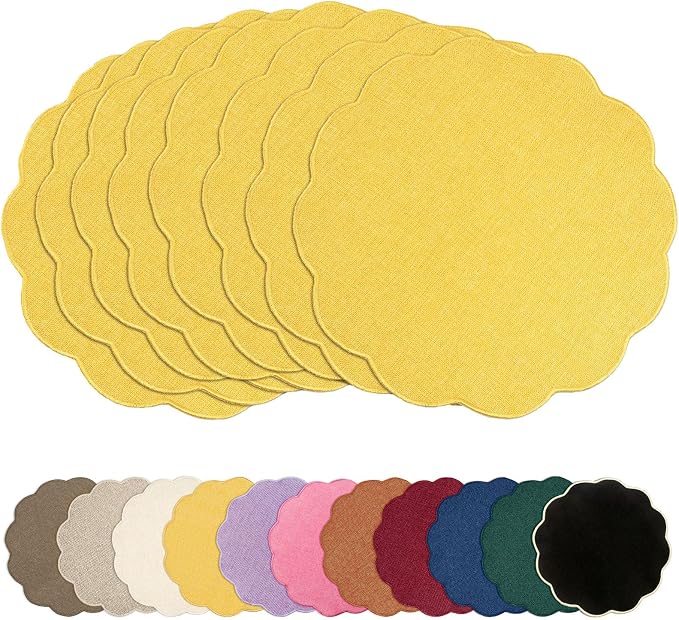 AHHFSMEI Round Faux Linen Placemats Set of 8 Heat Resistant Non-Slip Stain by AHHFSMEI