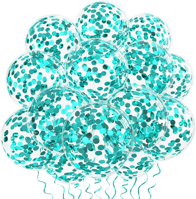 VHUWE Teal Blue Confetti Balloons 25 Pcs, 12 Inch Thickened Clear Latex Balloon by VHUWE