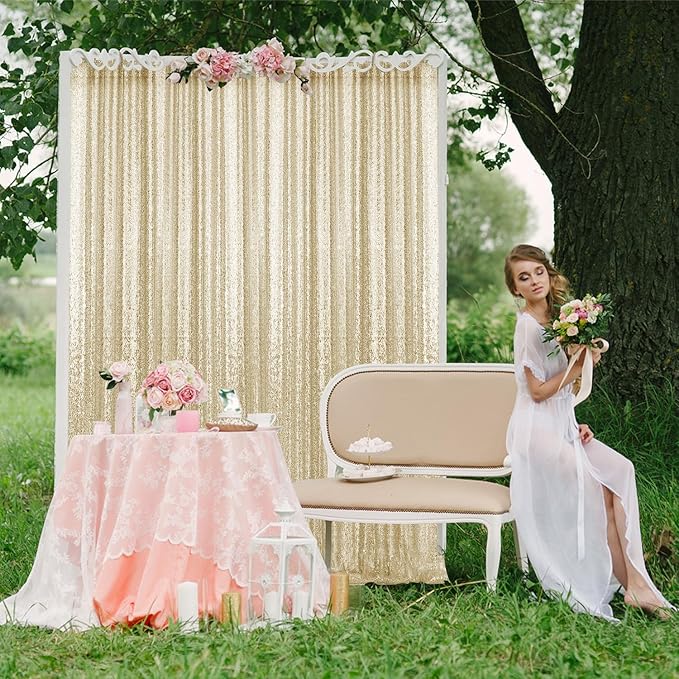2×8FT-6PCS Champagne Sequin Backdrop Curtains Panels, Photography Backdrop - Image 4