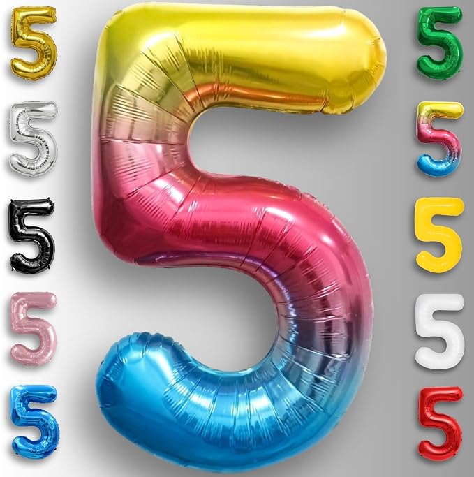 Rainbow Number Balloons 5 Mylar Foil 40 Inch - Image 6