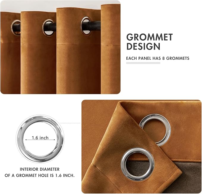 MIULEE Velvet Curtains Gold Brown 52 x 108 Inch Length Set of 2 | Extra Long - Image 2