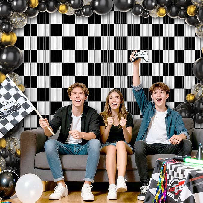 3 Pack 3.3 x 9.9 ft Black & White Tinsel Streamers Party Decorations | Foil - Image 5