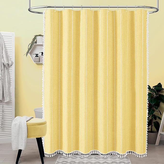 72x96 Extra Long Boho Linen Heavy Duty Shower Curtain Set, 330GSM Linen Blend - Image 6