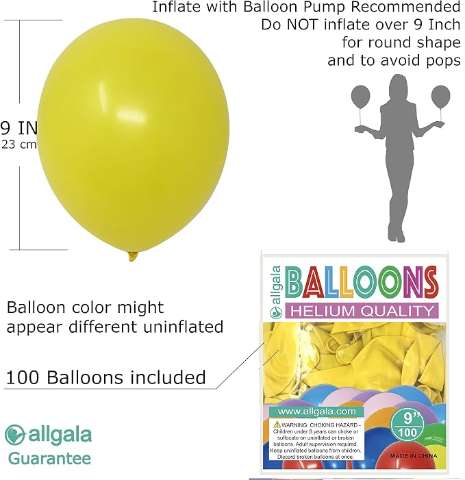 Allgala 100 Count 9 Inch Helium Grade Premium Latex Balloons - Image 2