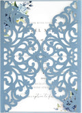 20Pcs Dusty Blue Laser Cut Invitation Cards With Blank Inner Sheets for Wedding Cards Bridal Shower Engagement Quinceanera Invitation (No Envelopes)