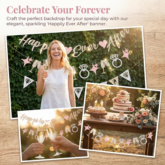 Hopecore Pre-Strung Happily Ever After Banner Set, Engagement Party, Wedding - Image 2