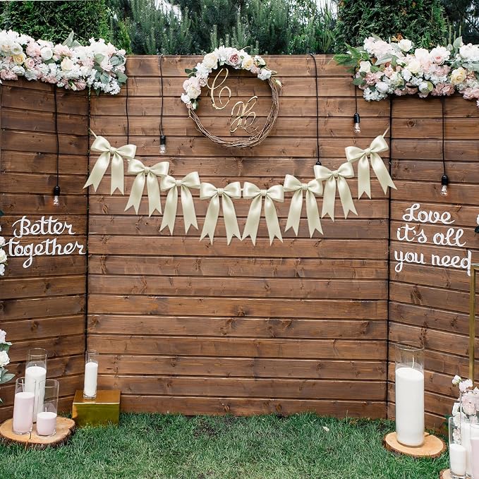 2 Strings of 16PCS Ivory White Bow Garland Banner Decoration, Pre-Strung Satin - Image 5