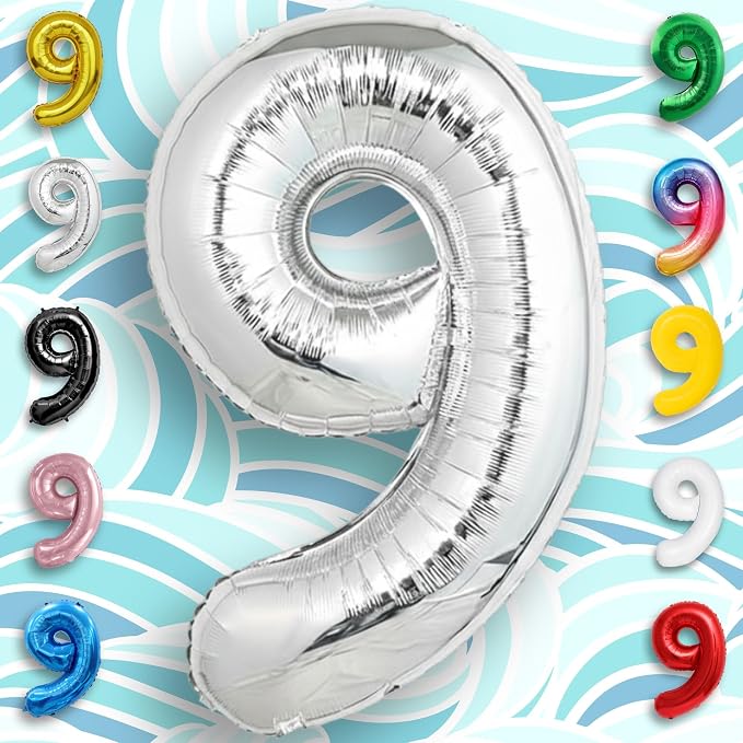 Silver Number Balloon 9 Mylar Foil Balloons 32 inch - Image 4