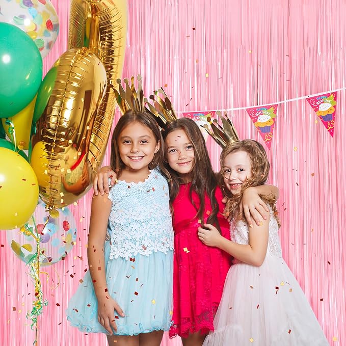 Pastel Pink Metallic Tinsel Foil Fringe Curtains, 2 Pack 3.3x8.3 Feet Tinsel - Image 5