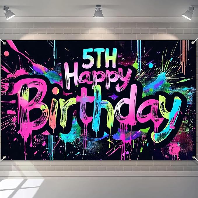 HOMETITUTE Happy 5th Birthday Backdrop Banner 71x43 Inch | 5th Birthday by HOMETITUTE