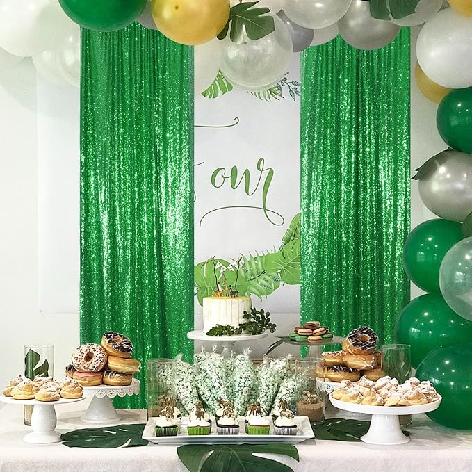 PartyDelight Green Sequin Backdrop Curtains 2x8ft 2 Panels | Sparkly 3mm sequins - Image 7