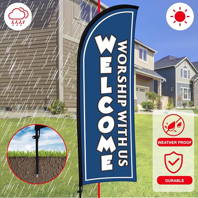 Buryeah 2 Sets Welcome Feather Flag Sign Kit 8 ft Welcome Banners Swooper Flag - Image 6