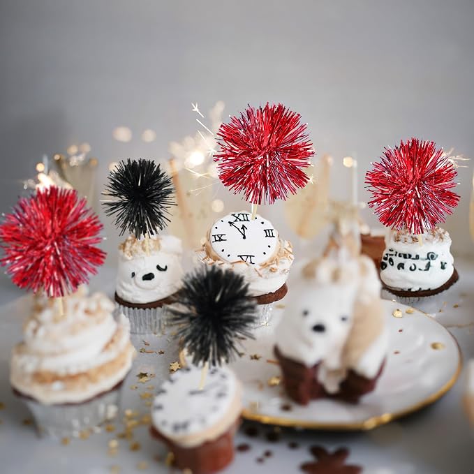 Gyufise 30Pcs Foil Firework Cupcake Toppers Sparkle Tinsel Cake Toppers Tinsel - Image 7