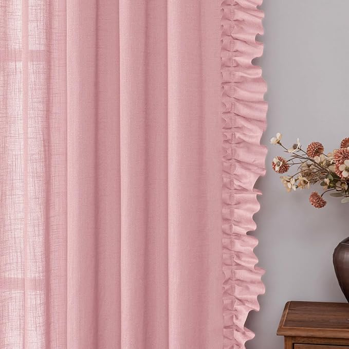 Blush Pink Linen Ruffled Curtains Girls Room 58 x 72 Inch, 2 Panels | Rod Pocket - Image 5