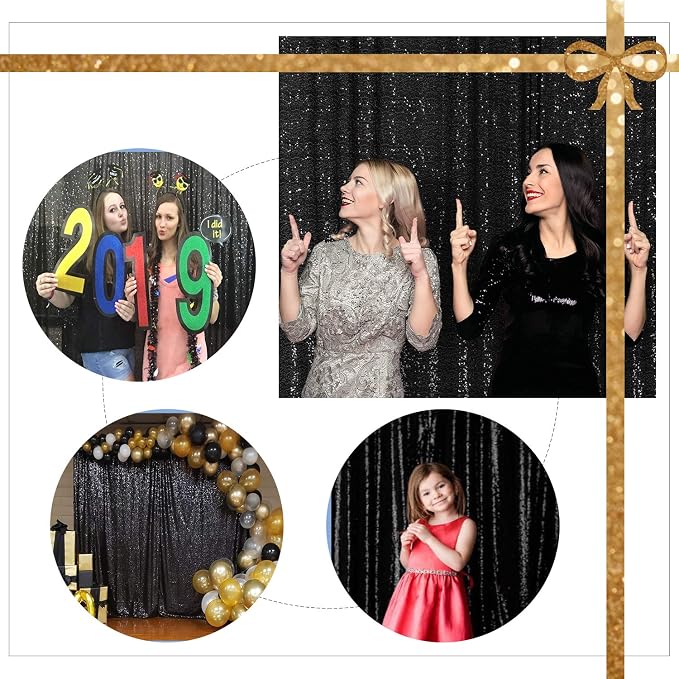 Juya Delight Black Sequin Backdrop, 8FTx8FT NO See-Through Photobooth Backdrop - Image 7