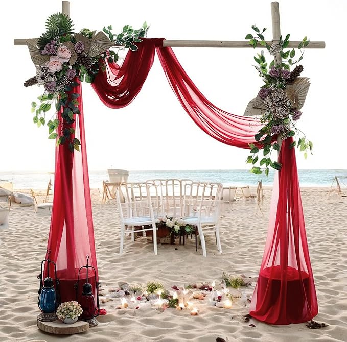 MDS Halloween Chiffon Draping Fabric - 1 Panel, 30" Wide x 20ft Long - Sheer Spooky Arbor & Canopy Drapery for Haunted House Backdrops, Party Ceilings, DIY Costumes & Themed Events - Apple Red