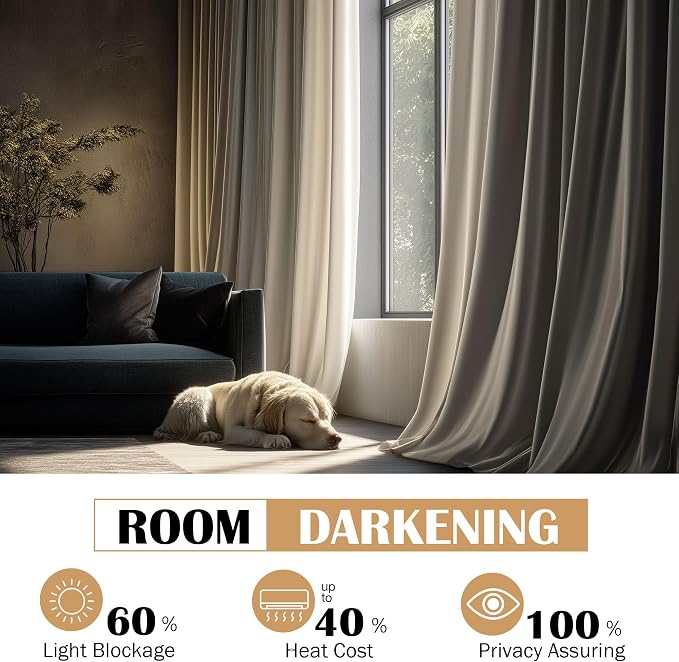 Beauoop Cream Velvet Curtains for Bedroom Living Room 52x84 2 Panels | Soft - Image 4