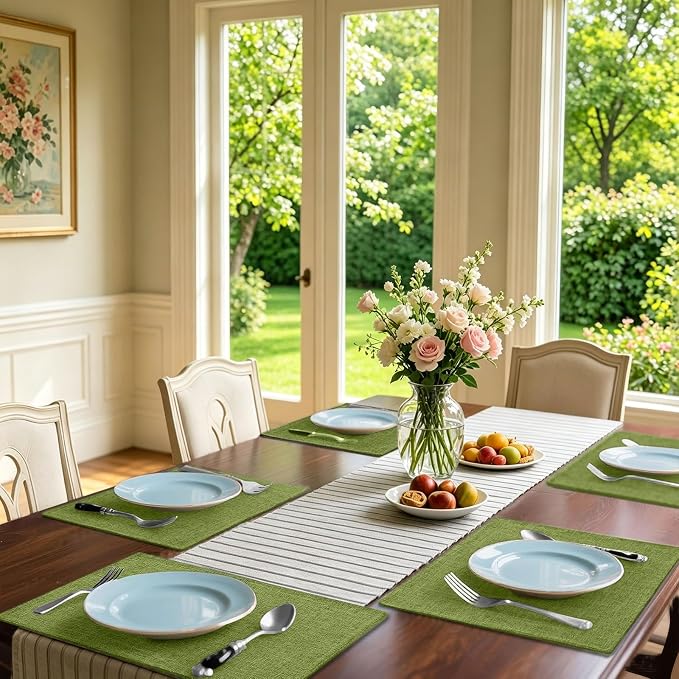 Homaxy Cloths Placemats for Dining Table Set of 4, Grass Green | Heat Resistant - Image 2