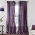 Plum Linen Curtains 102 Inches Long Rod Pocket Back Tab Drapes 2 Panels Set by Nanspring