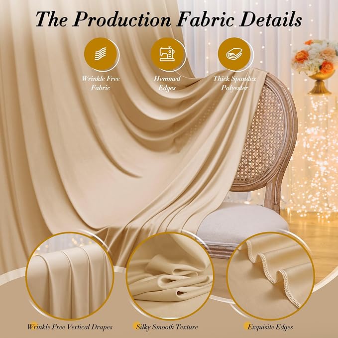 50 ft x 10 ft Wrinkle Free Champagne Backdrop Curtain - Image 6
