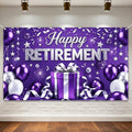 Purple Retirement Party Decorations 72x43" Happy Retirement Backdrop Banner | by Dormirpilow