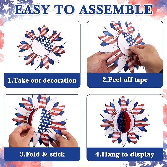 SUNBEAUTY 4th of July Patriotic Decorations Red White Blue Hanging Honeycomb - Image 4