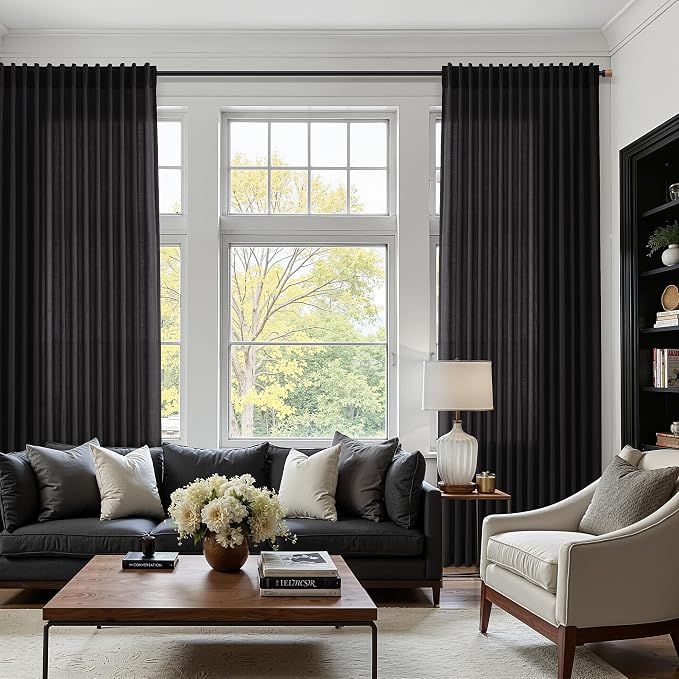 Vintage Black Linen Curtains 84 Inch Length 2 Panels Set - Image 6