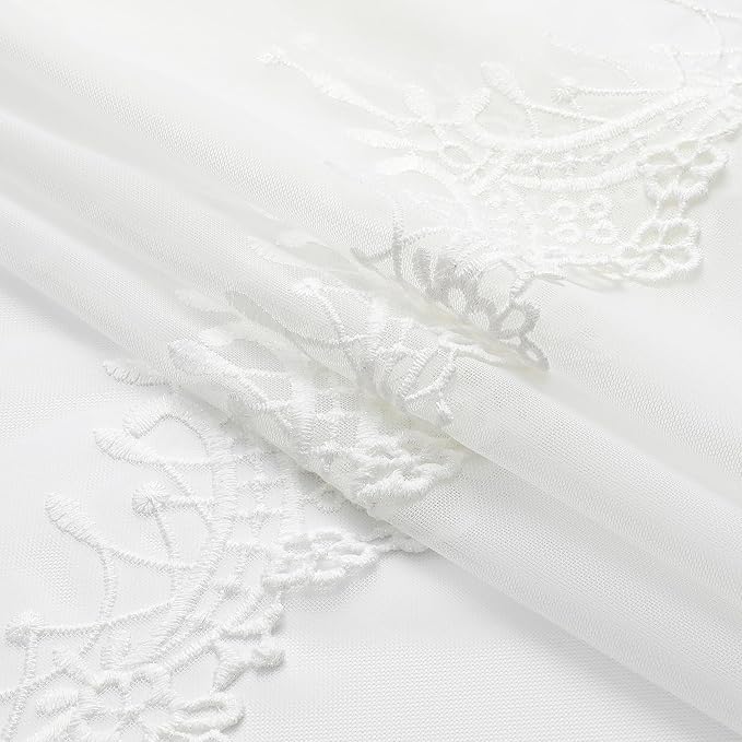 White Sheer Voile Curtains White Embossed European 54Wx72L Inch | Light - Image 6