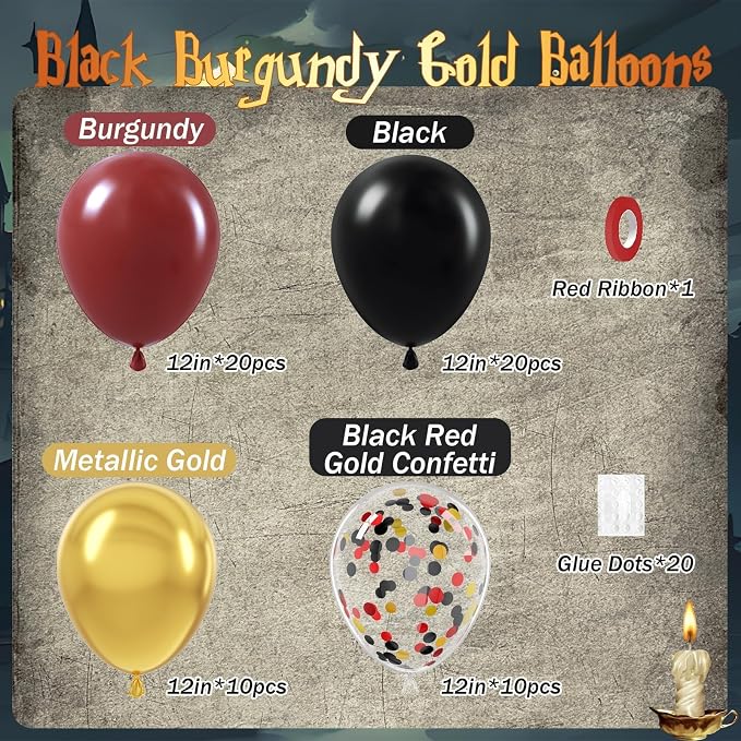 60pcs 12inch Black Burgundy and Gold Balloons, - Image 2