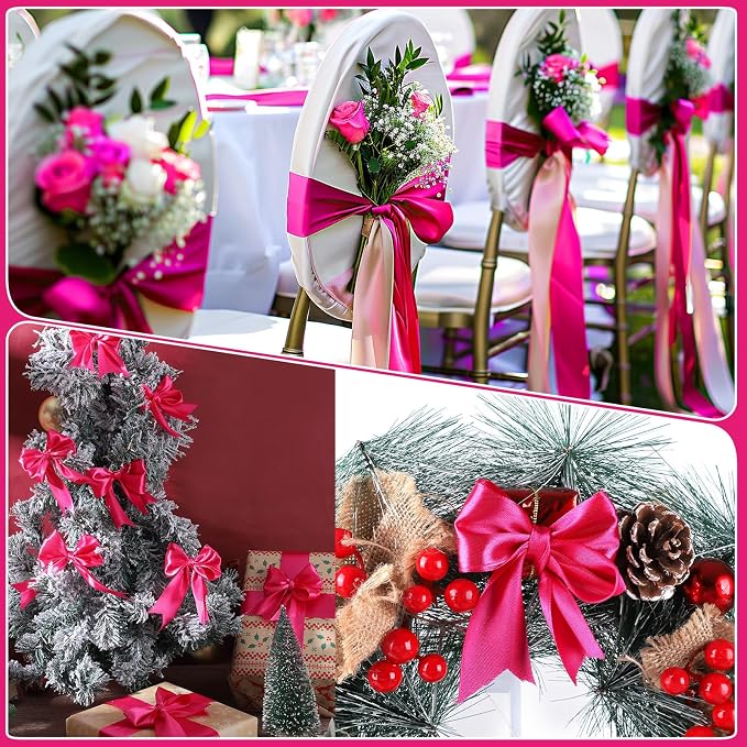 woric Hot Pink Satin Ribbon 1 1/2 Inch 60 Yards Pink Bows Decor | Polyester - Image 7