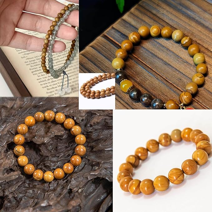 Yellow Woodgrain 6mm Stone Beads for Jewelry Making DIY Craft Gemstone Beads Kit (6mm, 60pcs) Smooth Healing Crystal Beads for Bracelets, Necklaces, Home Decor