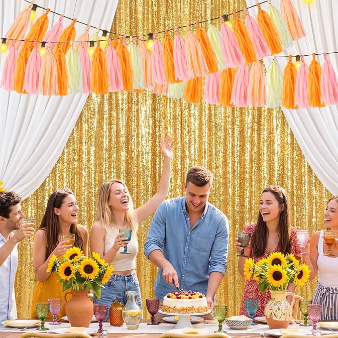 Peach Pink & Orange Tassel Garland Banner – 40 PCS Paper Tassels - Image 6