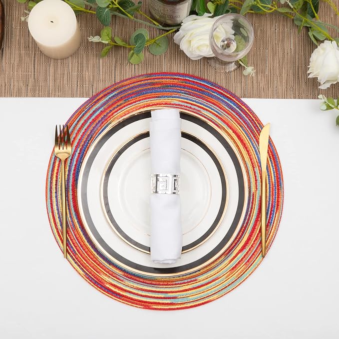 SHACOS Round Braided Placemats Set of 6 Table Mats Colorful Place Mats - Image 5