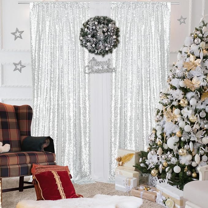 PartyDelight Silver Sequin Backdrop Curtains 2x8ft 4 Panels | Sparkly 3mm - Image 6