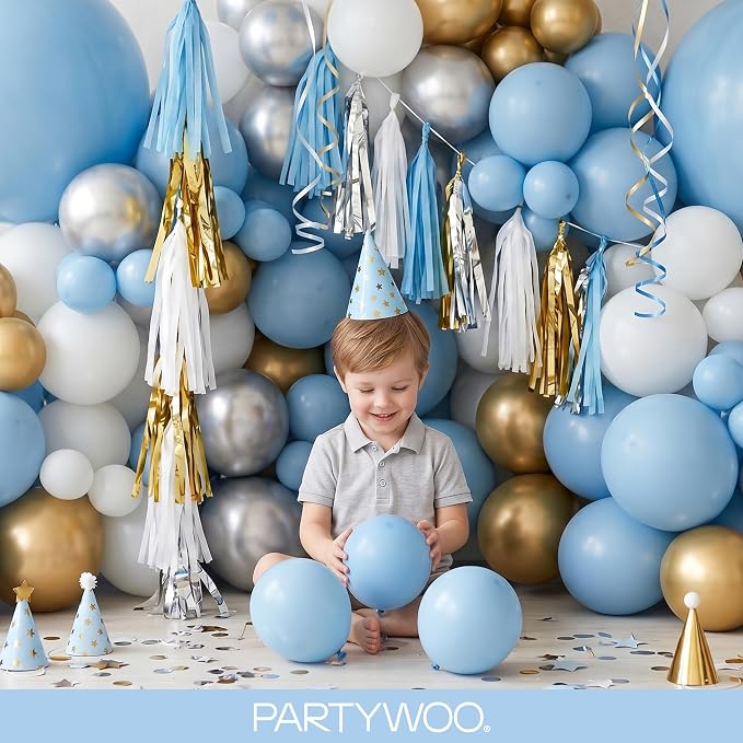 PartyWoo Light Blue Balloons 152pcs Baby Pastel Sky Aqua Blue Color | Different - Image 9