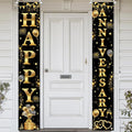 Avezano Happy Anniversary Door Banner Black and Gold Anniversary Decorations by AVEZANO