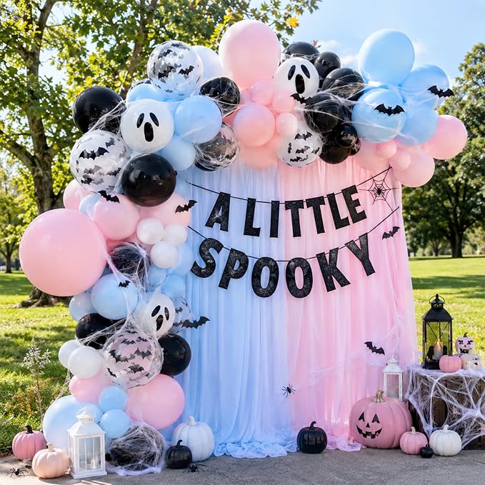 Halloween Gender Reveal Black and Pastel Pink Blue Ghost Balloons | 12 Inch - Image 5
