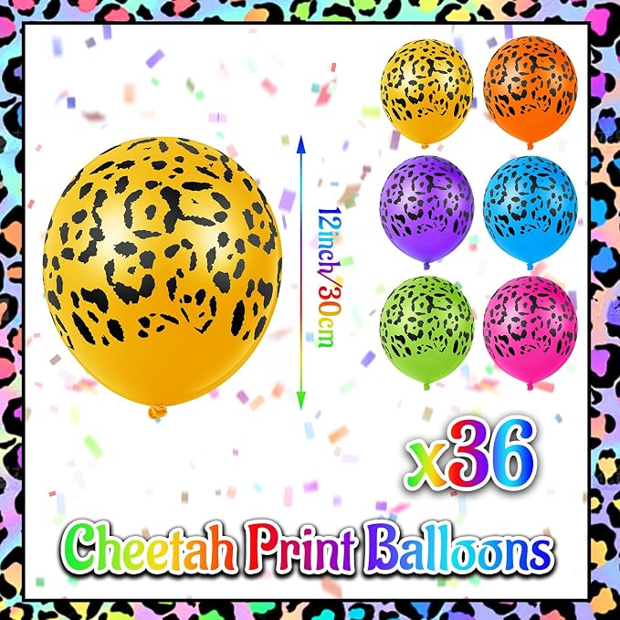 Gejoy 36 Pcs Colorful Neon Cheetah Balloons Leopard Print Balloons 12 Inch - Image 2