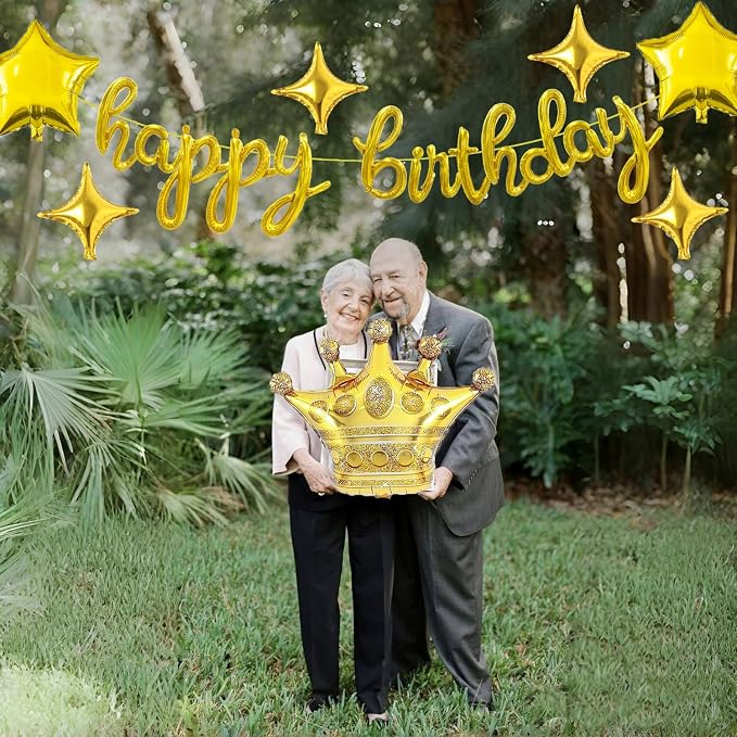 Gold Happy Birthday Balloons Banner 18 Inch Script/Cursive Foil Mylar Letter - Image 5