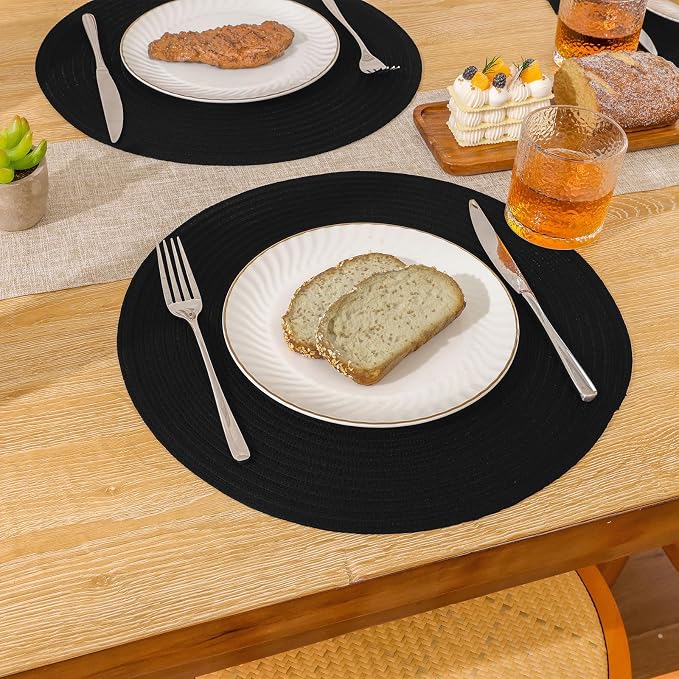SHACOS Round Braided Placemats Set of 8 Washable Cotton Polyester Woven Round - Image 9