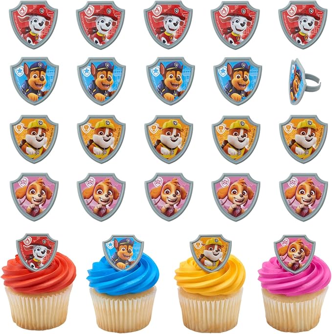 DecoPac Paw Patrol Reporting For Duty Rings, Cupcake Decorations Featuring Chase by Decopac