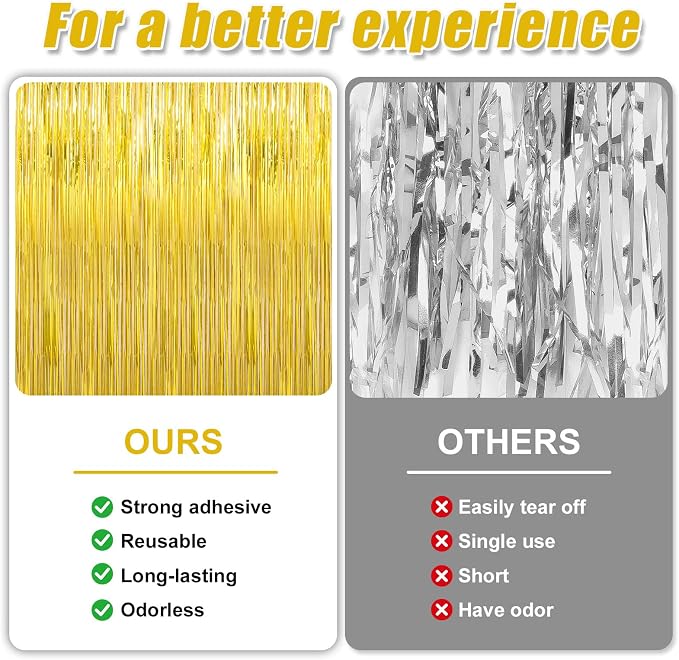 7 Pack 3.3 x 9.9 ft Gold Foil Fringe Curtains Streamers Party Decorations | - Image 3