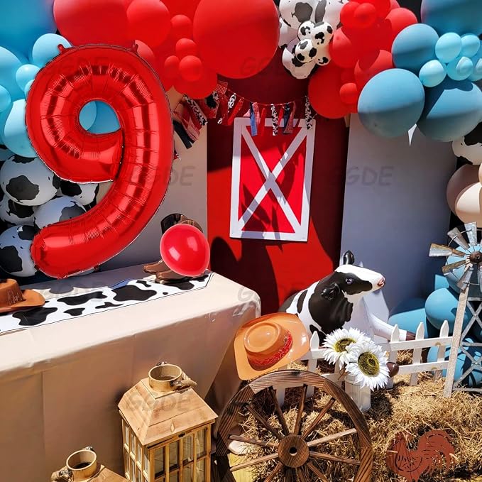 40 Inch 9 Red Number Balloons Mylar Foil Balloon 9th Birthday Party Decor | - Image 3
