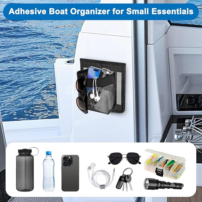 Linkstyle 3PCS Boat Storage Mesh Bag, Self Adhesive Marine Caddy Organizer - Image 3